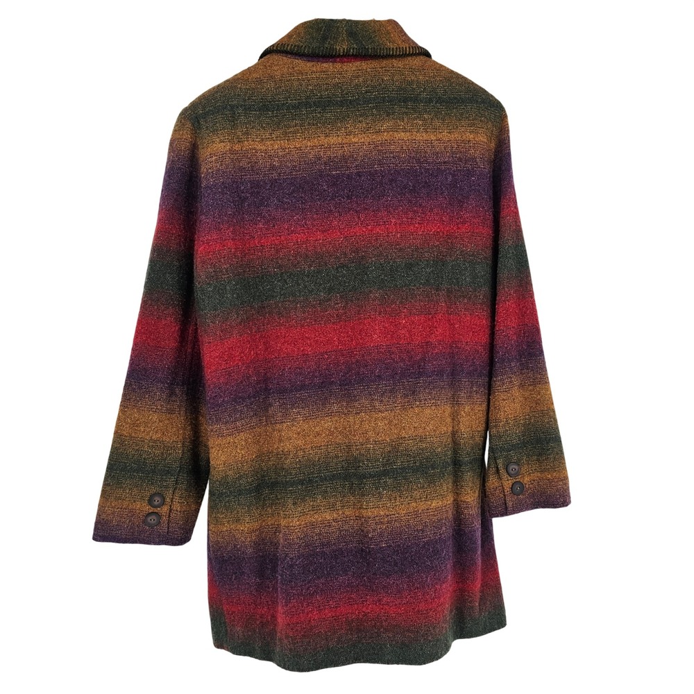 Vintage 90s Southwestern Wool Blanket Jacket L Shawl Collar Aztec Boxy Oversized - Picture 2 of 9
